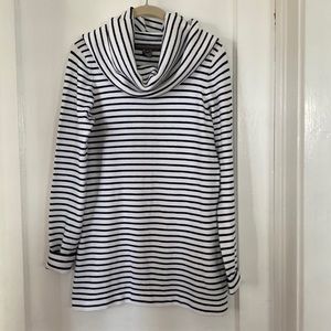 French Connection cowl neck long sleeve navy and white striped sweater